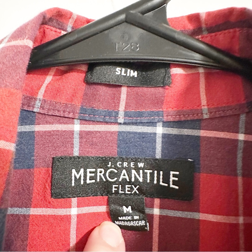J. Crew Mercantile Men's Flex Plaid Button Down Shirt M Red Blue Stretch - Picture 2 of 6